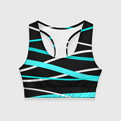Топик спортивный женский Чёрный с бело-голубыми полосами, цвет: 3D-принт
