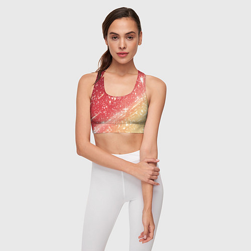 Женский спортивный топ Розово-золотая текстура с блеском / 3D-принт – фото 3