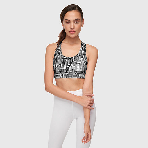 Женский спортивный топ Чёрно-белые абстракция точки полоски / 3D-принт – фото 3