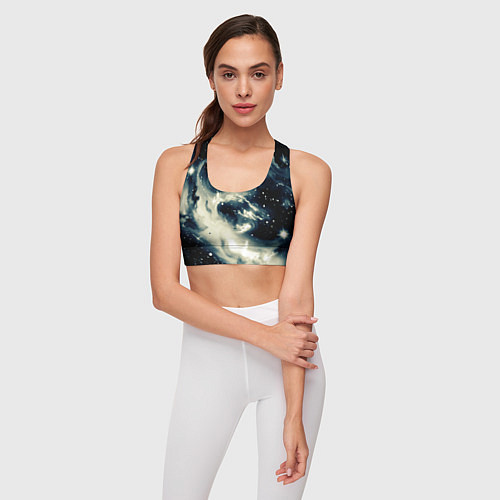 Женский спортивный топ Космический абстрактный чёрно-синий / 3D-принт – фото 3