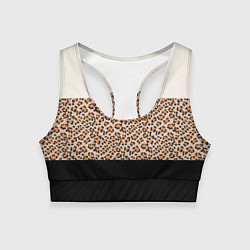 Женский спортивный топ Леопардовый паттерн с черной и бежевой полосой