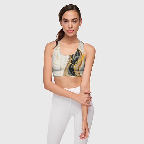 Женский спортивный топ Золотистые прожилки в мраморе / 3D-принт – фото 3