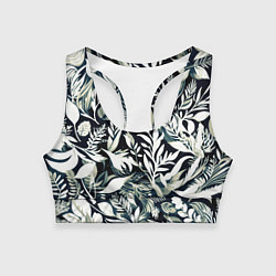 Топик спортивный женский Чёрно-белый стилизованный цветочный, цвет: 3D-принт