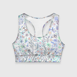Топик спортивный женский Белый в рисованный цветочек, цвет: 3D-принт