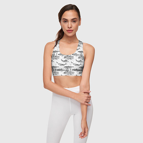 Женский спортивный топ Корюшка и рыбалка в Питере паттерн / 3D-принт – фото 3