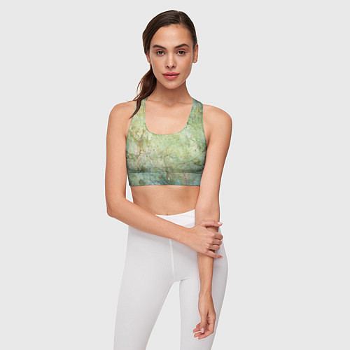 Женский спортивный топ Абстракция - faded spots on a green background / 3D-принт – фото 3
