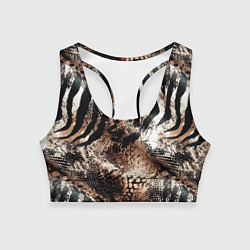 Топик спортивный женский Змеиная кожа и полоски зебры микс - сафари паттерн, цвет: 3D-принт