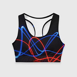 Женский спортивный топ Красно синие неоновые линии на черном фоне