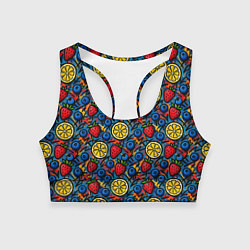 Топик спортивный женский Ягоды и фрукты паттерн, цвет: 3D-принт