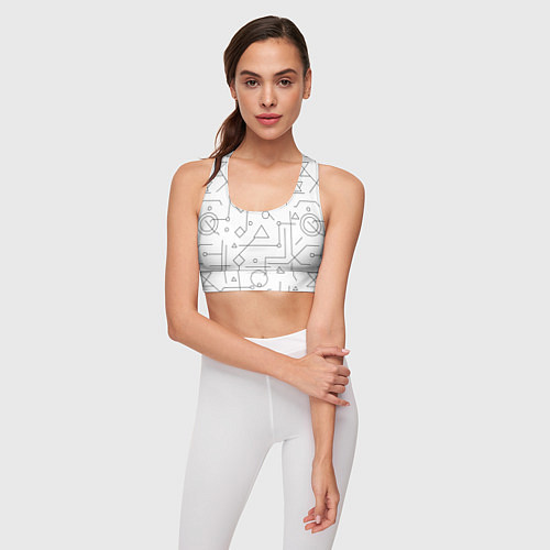 Женский спортивный топ Техно-Геометрия на белое / 3D-принт – фото 3