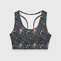 Топик спортивный женский Дятлы и цветы, цвет: 3D-принт
