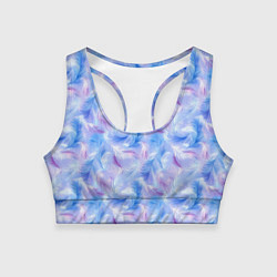 Топик спортивный женский Узор из голубых и сиреневых перьев, цвет: 3D-принт
