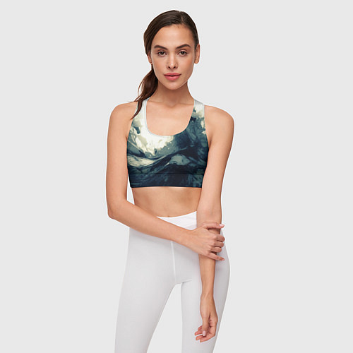 Женский спортивный топ Чёрно-синие абстрактные краски / 3D-принт – фото 3