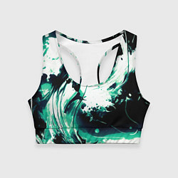 Топик спортивный женский Чёрно-зелёный абстракция волна, цвет: 3D-принт