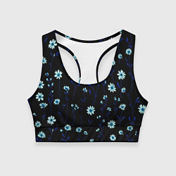 Топик спортивный женский Паттерн с маленькими синими цветами, цвет: 3D-принт