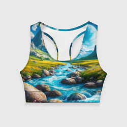 Топик спортивный женский Пейзаж художественный горы речка камни, цвет: 3D-принт