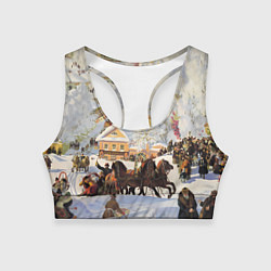 Топик спортивный женский Русская тройка зимой - картина Масленица Кустодиев, цвет: 3D-принт