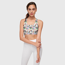 Топик спортивный женский Воробей в ярких цветах паттерн, цвет: 3D-принт — фото 2