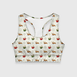 Топик спортивный женский Зимний паттерн с оленем и чашками какао, цвет: 3D-принт