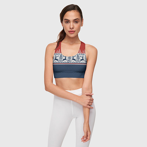 Женский спортивный топ Вязаный узор с оленями / 3D-принт – фото 3
