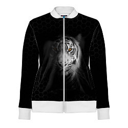 Олимпийка женская Тигр черно-белый соты, цвет: 3D-белый