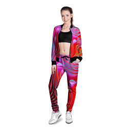 Олимпийка женская Разноцветные неоновые полосы Волна Multicolored ne, цвет: 3D-черный — фото 2