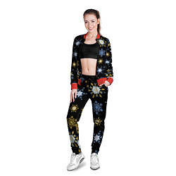 Олимпийка женская Новый год снежинки на чёрном фоне, цвет: 3D-красный — фото 2