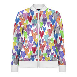 Олимпийка женская Разноцветные сердечки Калейдоскоп, цвет: 3D-белый
