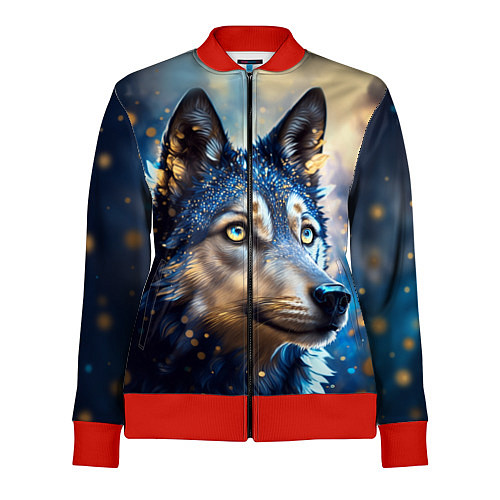 Женская олимпийка Волк на синем фоне / 3D-Красный – фото 1