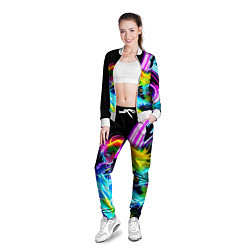 Олимпийка женская Огненная девчонка - киберпанк - неоновое свечение, цвет: 3D-белый — фото 2