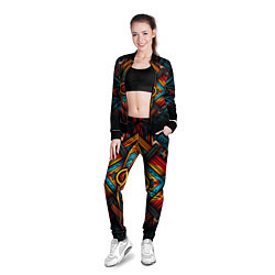 Олимпийка женская Симметричный геометрический узор в этническом стил, цвет: 3D-черный — фото 2