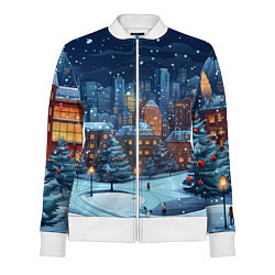 Олимпийка женская Новогодний снежный городок, цвет: 3D-белый