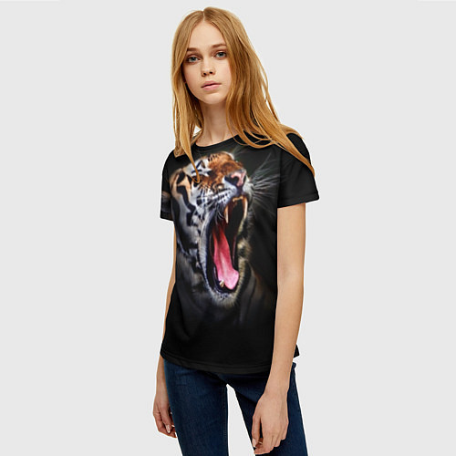 Женская футболка Оскал тигра / 3D-принт – фото 3