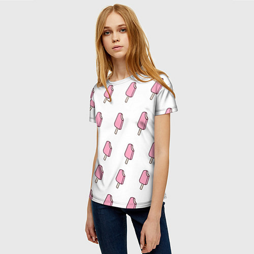 Женская футболка Мороженое розовое / 3D-принт – фото 3