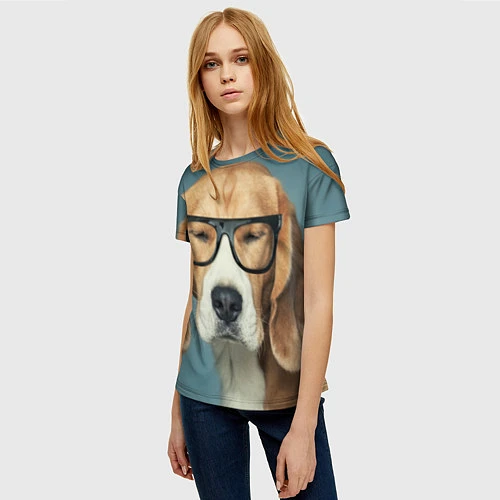 Женская футболка Бигль в очках / 3D-принт – фото 3