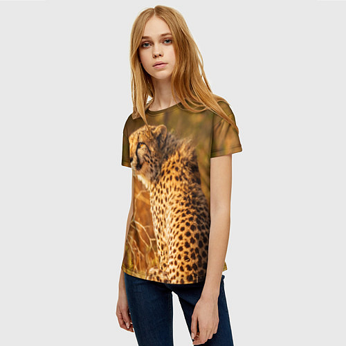 Женская футболка Дикая кошка / 3D-принт – фото 3
