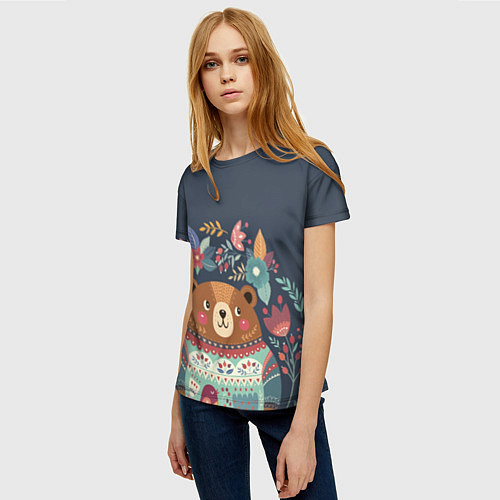 Женская футболка Осенний медведь / 3D-принт – фото 3