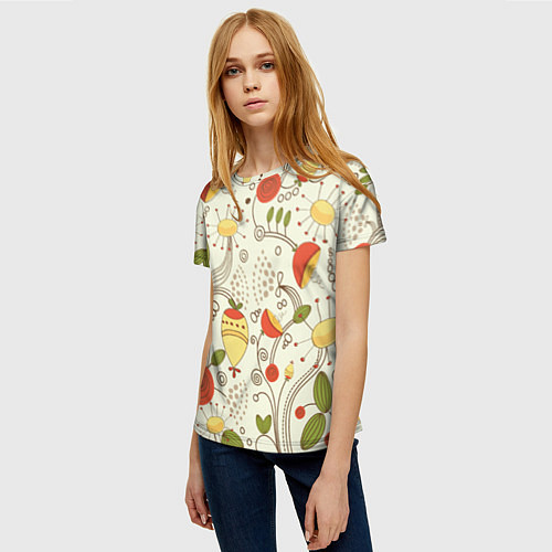 Женская футболка Поляна цветов / 3D-принт – фото 3