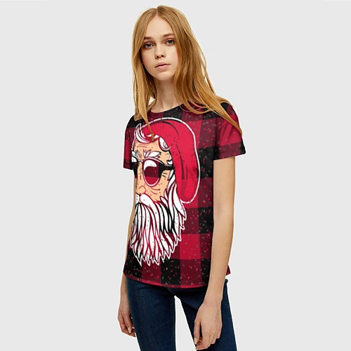 Женская футболка Санта хипстер / 3D-принт – фото 3