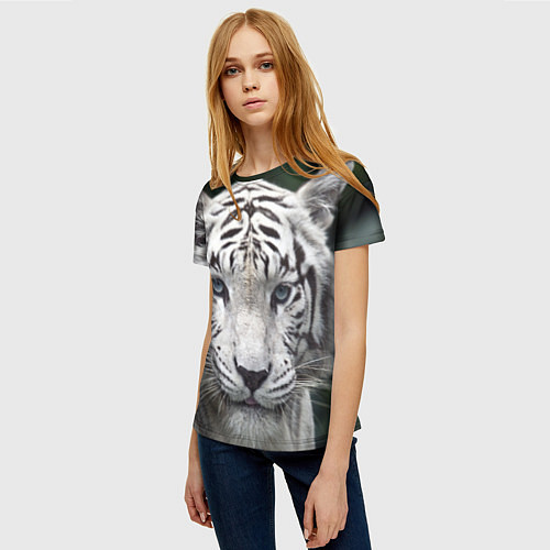 Женская футболка Белый тигр / 3D-принт – фото 3