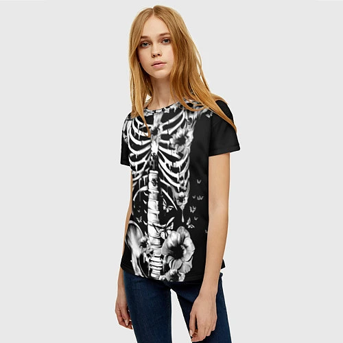Женская футболка Floral Skeleton / 3D-принт – фото 3