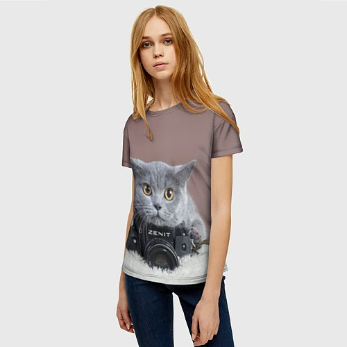 Женская футболка Котик фотограф / 3D-принт – фото 3