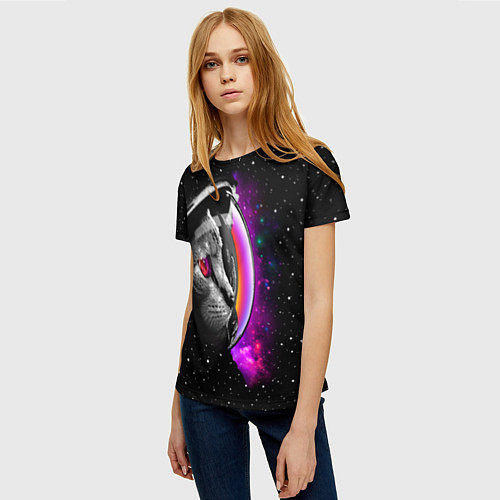 Женская футболка Космический кот / 3D-принт – фото 3
