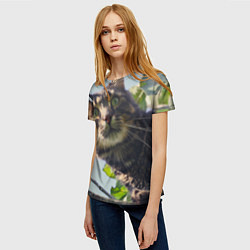 Футболка женская Юный кот-оxотник, цвет: 3D-принт — фото 2