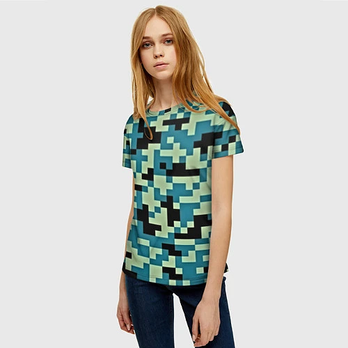 Женская футболка Камуфляж пиксельный: голубой/черный / 3D-принт – фото 3