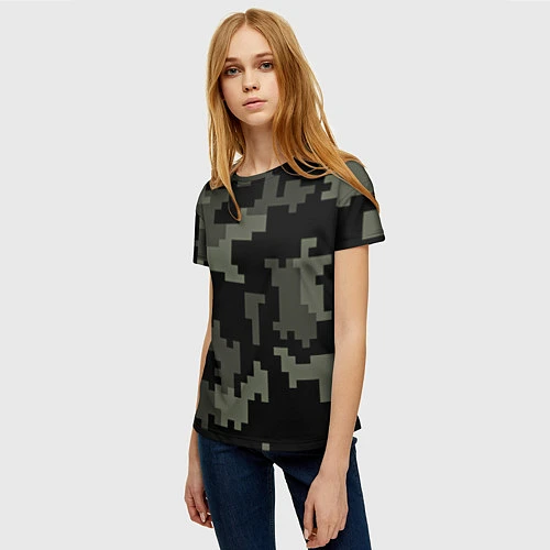 Женская футболка Камуфляж пиксельный: черный/серый / 3D-принт – фото 3