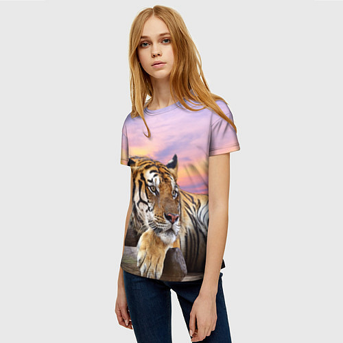 Женская футболка Тигр на закате / 3D-принт – фото 3