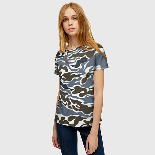 Женская футболка Камуфляж зимний: болотный/синий / 3D-принт – фото 3