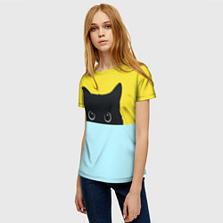 Футболка женская Черный кот выглядывает, цвет: 3D-принт — фото 2