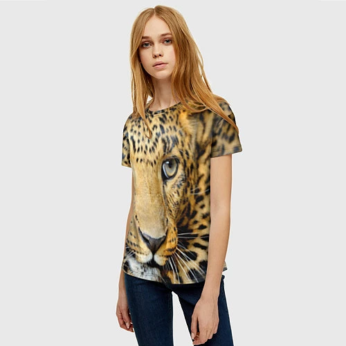 Женская футболка Улыбка леопарда / 3D-принт – фото 3